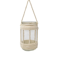 Glass Lantern Decorated with Beige Macrame Threads