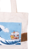 Beige Square Tote Bag with Hand Drawing of the Famous One Piece Anime Ship