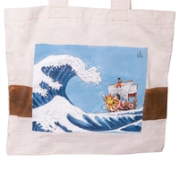 Beige Square Tote Bag with Hand Drawing of the Famous One Piece Anime Ship