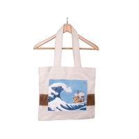 Beige Square Tote Bag with Hand Drawing of the Famous One Piece Anime Ship