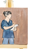 Small Canvas Painting with a Wooden Stand - Female Doctor