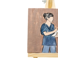 Small Canvas Painting with a Wooden Stand - Female Doctor