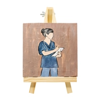 Small Canvas Painting with a Wooden Stand - Female Doctor