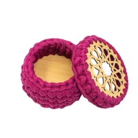 Handmade Mini Round Box of Wood and Crochet - Peach