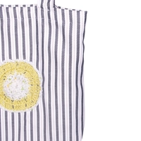 Black and White Striped Canvas Tote Bag Decorated with Yellow Cochet Circle