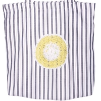 Black and White Striped Canvas Tote Bag Decorated with Yellow Cochet Circle