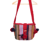 Bedouin-inspired Multicolored Crossbody Bag with Pom Pom Tassel