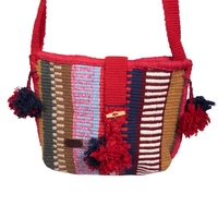 Bedouin-inspired Multicolored Crossbody Bag with Pom Pom Tassel