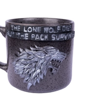 Black Coffee Mug Adorned with a 3D Design Inspired by Game of Thrones