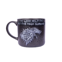 Black Coffee Mug Adorned with a 3D Design Inspired by Game of Thrones