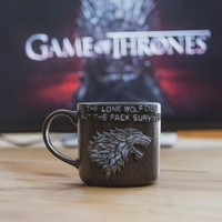 Black Coffee Mug Adorned with a 3D Design Inspired by Game of Thrones