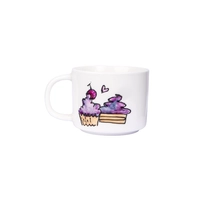 White Ceramic Mug with Colorful Cake Pieces Painted by Hand