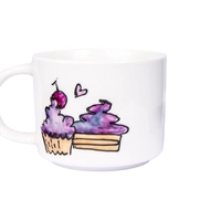 White Ceramic Mug with Colorful Cake Pieces Painted by Hand