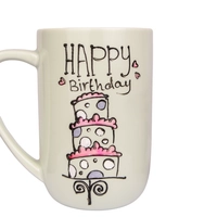 White Ceramic Mug with Hand Drawings of a Birthday Cake