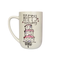 White Ceramic Mug with Hand Drawings of a Birthday Cake