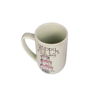 White Ceramic Mug with Hand Drawings of a Birthday Cake