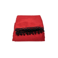  Picnic Blanket Made of Red Sadu Fabric Decorated with Black Tassels