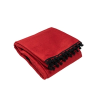  Picnic Blanket Made of Red Sadu Fabric Decorated with Black Tassels