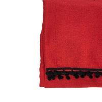  Picnic Blanket Made of Red Sadu Fabric Decorated with Black Tassels