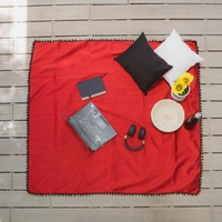  Picnic Blanket Made of Red Sadu Fabric Decorated with Black Tassels