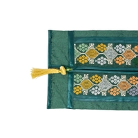 Elegantly Hand-Embroidered Dark Green Tissue Cover with Golden Tassels