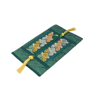 Elegantly Hand-Embroidered Dark Green Tissue Cover with Golden Tassels