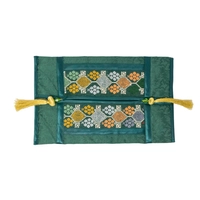 Elegantly Hand-Embroidered Dark Green Tissue Cover with Golden Tassels