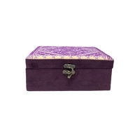 ELEGANT BEDROOM ACCESSORY: Purple Square Storage Box, Hand Embroidered Heritage Design