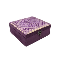 ELEGANT BEDROOM ACCESSORY: Purple Square Storage Box, Hand Embroidered Heritage Design
