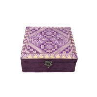 ELEGANT BEDROOM ACCESSORY: Purple Square Storage Box, Hand Embroidered Heritage Design