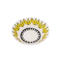 Deep white Bowl with Elaborate Hand-Painted Designs of Yellow and Black Roses and Triangles