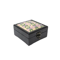 Black Hand-Embroidered Square Wooden Box - Exquisitely Crafted