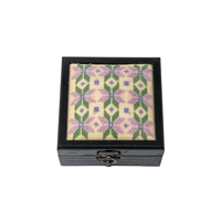 Black Hand-Embroidered Square Wooden Box - Exquisitely Crafted