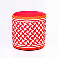 Traditional Living Room Furniture: Small Ottoman Pouf Decorated with Red & White Shemagh Pattern 