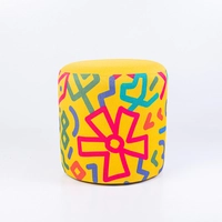 Modern Living Room Furniture: Small Ottoman Pouf Decorated with Colorful Flowers Pattern 