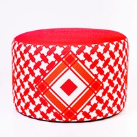 Large Ottoman Pouf with a Traditional Design Inspired by The Jordanian Shemagh in Red and White Colors