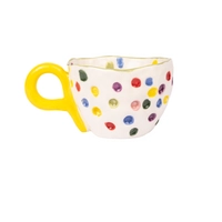 Lively White Ceramic Mug Decorated with Colorful Dots - Available in Two Colors  - Green