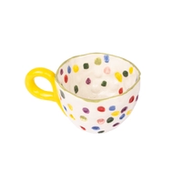 Lively White Ceramic Mug Decorated with Colorful Dots - Available in Two Colors  - Green