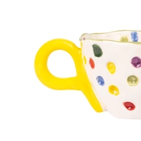Lively White Ceramic Mug Decorated with Colorful Dots - Available in Two Colors  - Green