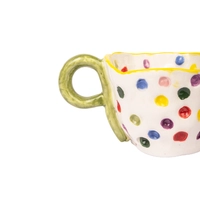 Lively White Ceramic Mug Decorated with Colorful Dots - Available in Two Colors  - Green