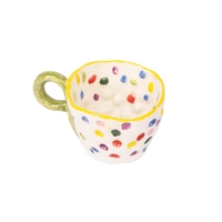 Lively White Ceramic Mug Decorated with Colorful Dots - Available in Two Colors  - Green
