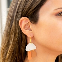 Handmade Golden Earrings Made of Stones in White, Beige, and Orange Colors