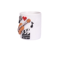 YOUR PERFECT PARTNER FOR FUN: White Mug Decorated with 3D Handcrafted Clay Musical Instruments Drawings