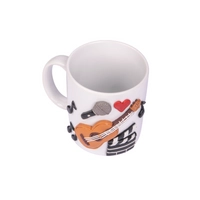 YOUR PERFECT PARTNER FOR FUN: White Mug Decorated with 3D Handcrafted Clay Musical Instruments Drawings