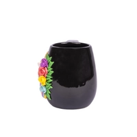 Unique Unicorn Mug: Black Cup Decorated with 3D Unicorn Horse and Colorful Flowers Handmade Clay