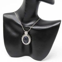 Silver 925 Set with Shiny Black Stone - Necklace, Earring, and Ring