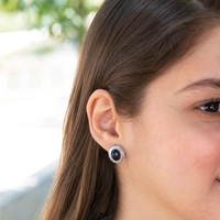 Silver 925 Set with Shiny Black Stone - Necklace, Earring, and Ring