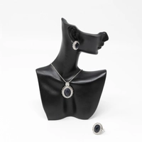 Silver 925 Set with Shiny Black Stone - Necklace, Earring, and Ring