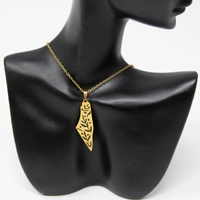 Golden Necklace with a Palestine Map Pendant Adorned with Wheat Ears