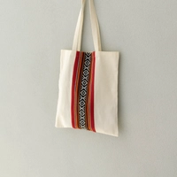 White Canvas Tote Bag Decorated with Sadu Fabric - Available in Two Colors